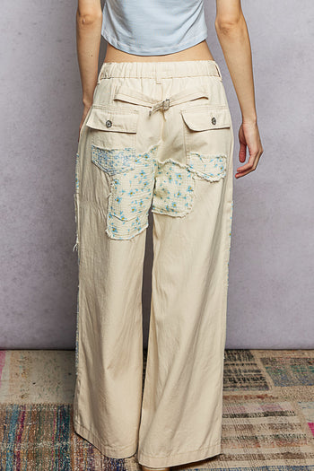 POL Denim Pants with Mixed Patches and Embroidery Detail in Natural Multi
