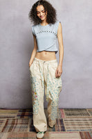POL Denim Pants with Mixed Patches and Embroidery Detail in Natural Multi