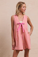 BiBi Contrasting Color Gingham Print Romper in Pink