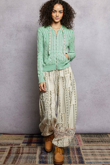 POL Cable Knit Washed Jacket in Mint