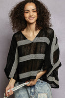 POL Striped Linen Top in Black ON ORDER