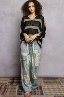 POL Striped Linen Top in Black ON ORDER