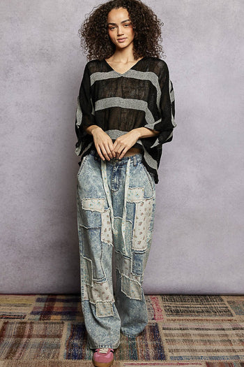 POL Striped Linen Top in Black ON ORDER