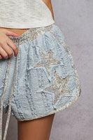POL Lace Shorts with Star Patches in Powder Blue