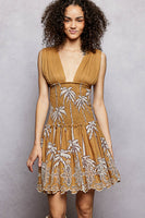POL Palm Tree Printed Dress in Mocha