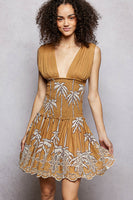 POL Palm Tree Printed Dress in Mocha