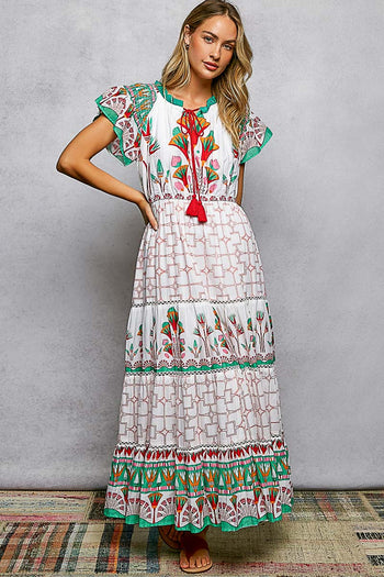 POL Mixed Print Midi Dress in Ivory Multi