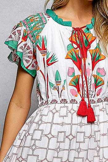 POL Mixed Print Midi Dress in Ivory Multi