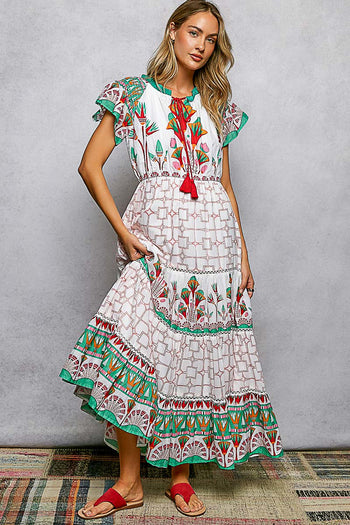 POL Mixed Print Midi Dress in Ivory Multi