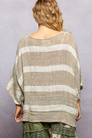 POL Striped Linen Blend Top in Mocha Multi