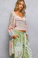 POL Open Front Crochet Granny Square Cardigan in Pink Multi