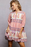POL Floral Border Tiered Mini Dress in Pink Multi