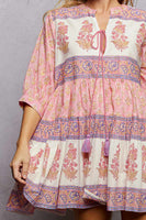 POL Floral Border Tiered Mini Dress in Pink Multi