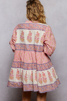POL Floral Border Tiered Mini Dress in Pink Multi