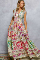 POL Smocked Floral Maxi Dress in Cream Multi
