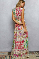 POL Smocked Floral Maxi Dress in Cream Multi