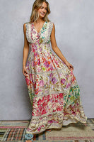 POL Smocked Floral Maxi Dress in Cream Multi