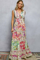 POL Smocked Floral Maxi Dress in Cream Multi