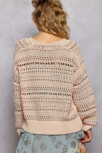 POL Open Knit Crochet Sweater in Salmon Pink