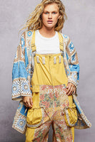 POL Open Front Crochet Granny Square Cardigan in Blue Multi