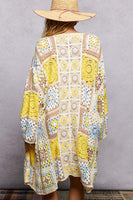 POL Open Front Crochet Granny Square Cardigan in Yellow Multi