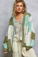POL Patchwork Oversized Sweater Cardigan in Mint / Olive
