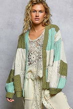 Load image into Gallery viewer, POL Patchwork Oversized Sweater Cardigan in Mint / Olive
