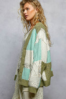 POL Patchwork Oversized Sweater Cardigan in Mint / Olive