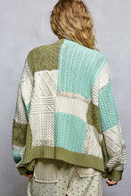 Load image into Gallery viewer, POL Patchwork Oversized Sweater Cardigan in Mint / Olive
