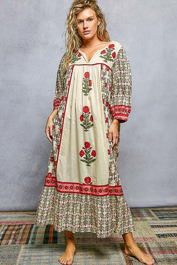 POL Printed Maxi Dress in Cream Multi