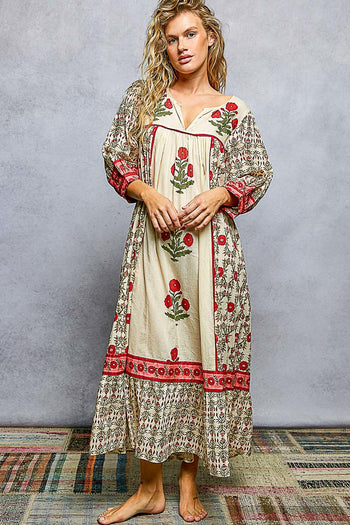 POL Printed Maxi Dress in Cream Multi