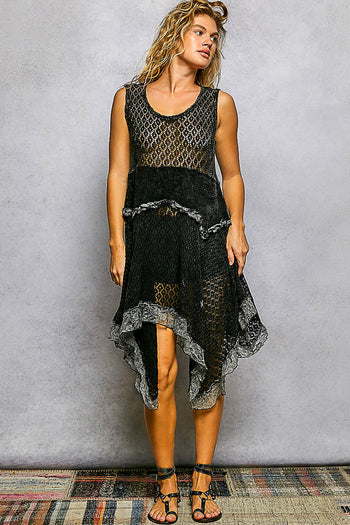 POL Sleeveless Loose Knit Mini Dress in Black