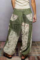 POL Mixed Patchwork Joggers in Olive