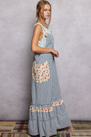 POL Striped Ruffle Wide Leg Overalls in Blue Stripe