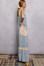 Load image into Gallery viewer, POL Striped Ruffle Wide Leg Overalls in Blue Stripe

