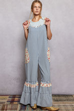 Load image into Gallery viewer, POL Striped Ruffle Wide Leg Overalls in Blue Stripe
