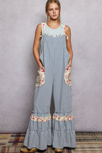 Load image into Gallery viewer, POL Striped Ruffle Wide Leg Overalls in Blue Stripe
