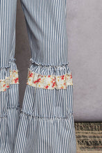 Load image into Gallery viewer, POL Striped Ruffle Wide Leg Overalls in Blue Stripe
