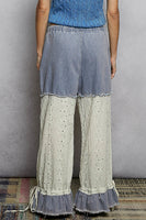 POL Denim Twill and Eyelet Lace Pants in Denim