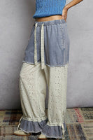 POL Denim Twill and Eyelet Lace Pants in Denim