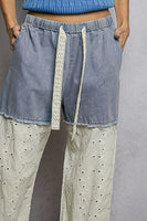 POL Denim Twill and Eyelet Lace Pants in Denim