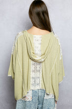 Load image into Gallery viewer, POL Ribbed Hooded Top with Floral Lace Details in Pale Sage
