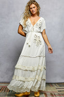 POL Patched and Embroidery Detailed Maxi Dress in Ivory