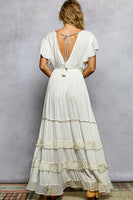 POL Patched and Embroidery Detailed Maxi Dress in Ivory