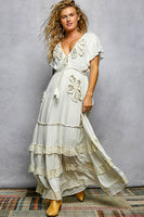 POL Patched and Embroidery Detailed Maxi Dress in Ivory
