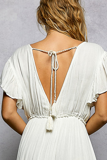 POL Patched and Embroidery Detailed Maxi Dress in Ivory