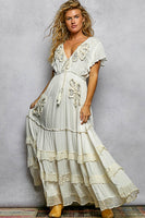 POL Patched and Embroidery Detailed Maxi Dress in Ivory