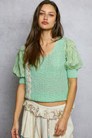POL Beaded Puff Sleeve Sweater in Mint