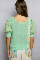 POL Beaded Puff Sleeve Sweater in Mint