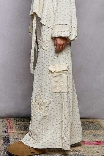 POL Floral Gauze Patch Pants in Cream